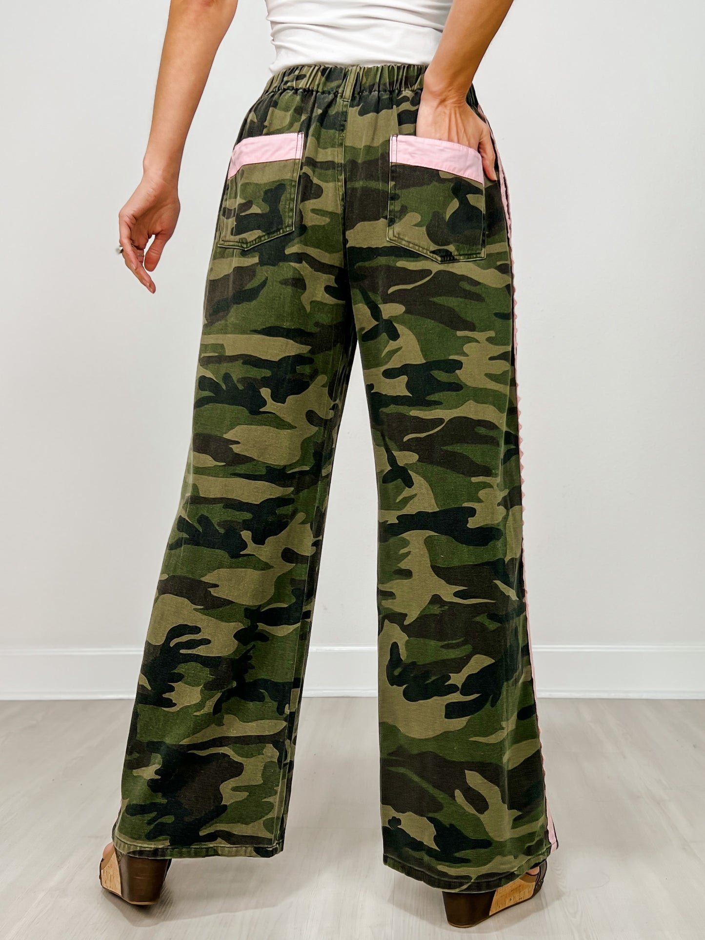 Washed Camo Printed Cotton Pants