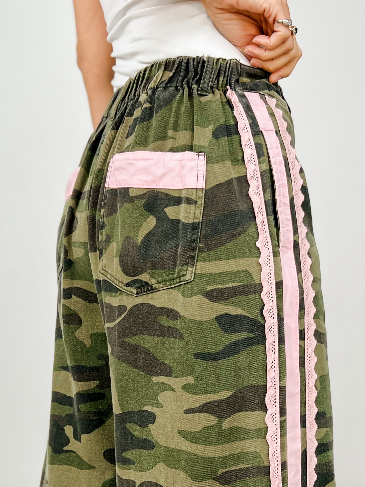 Washed Camo Printed Cotton Pants