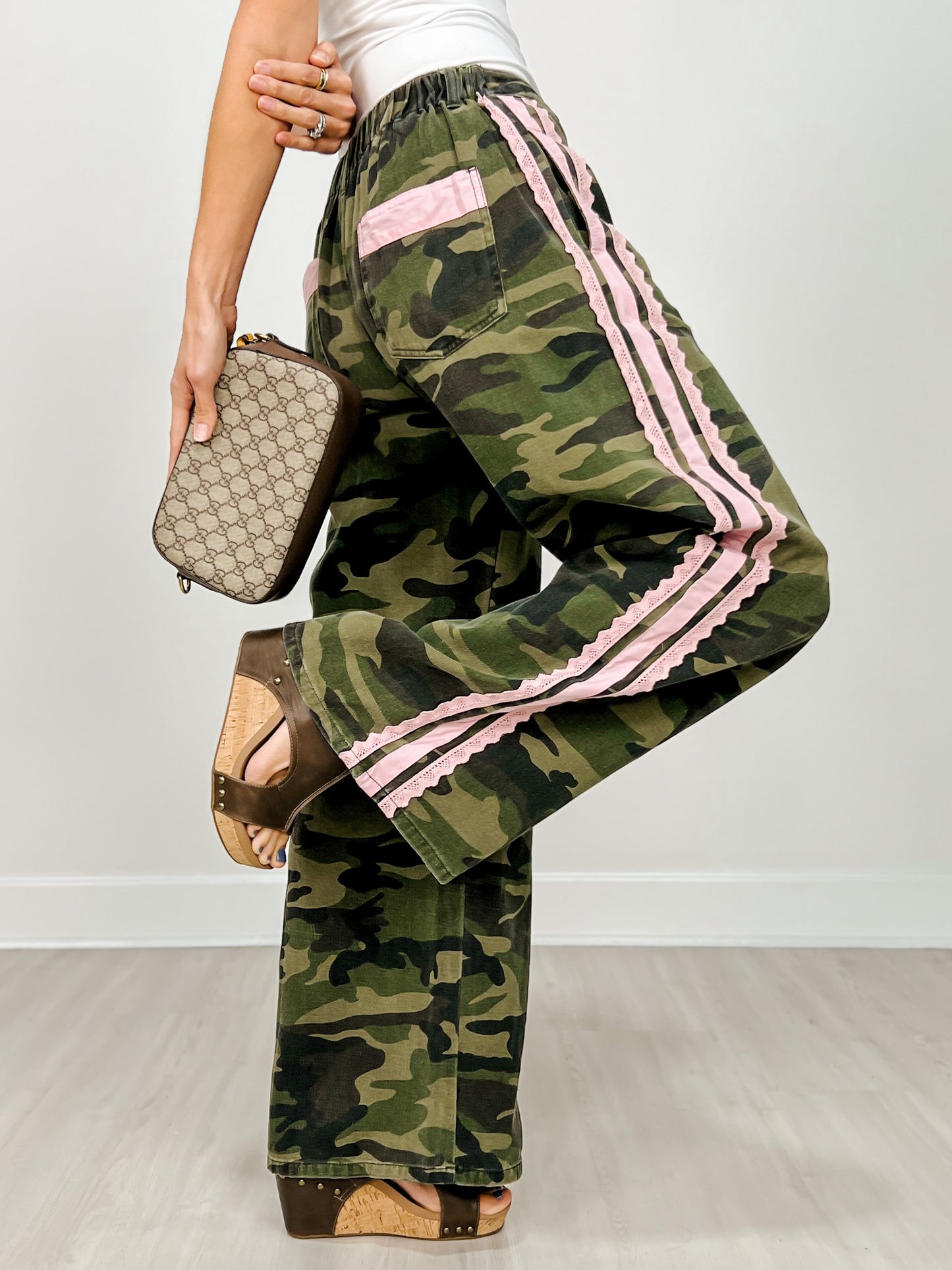 Washed Camo Printed Cotton Pants