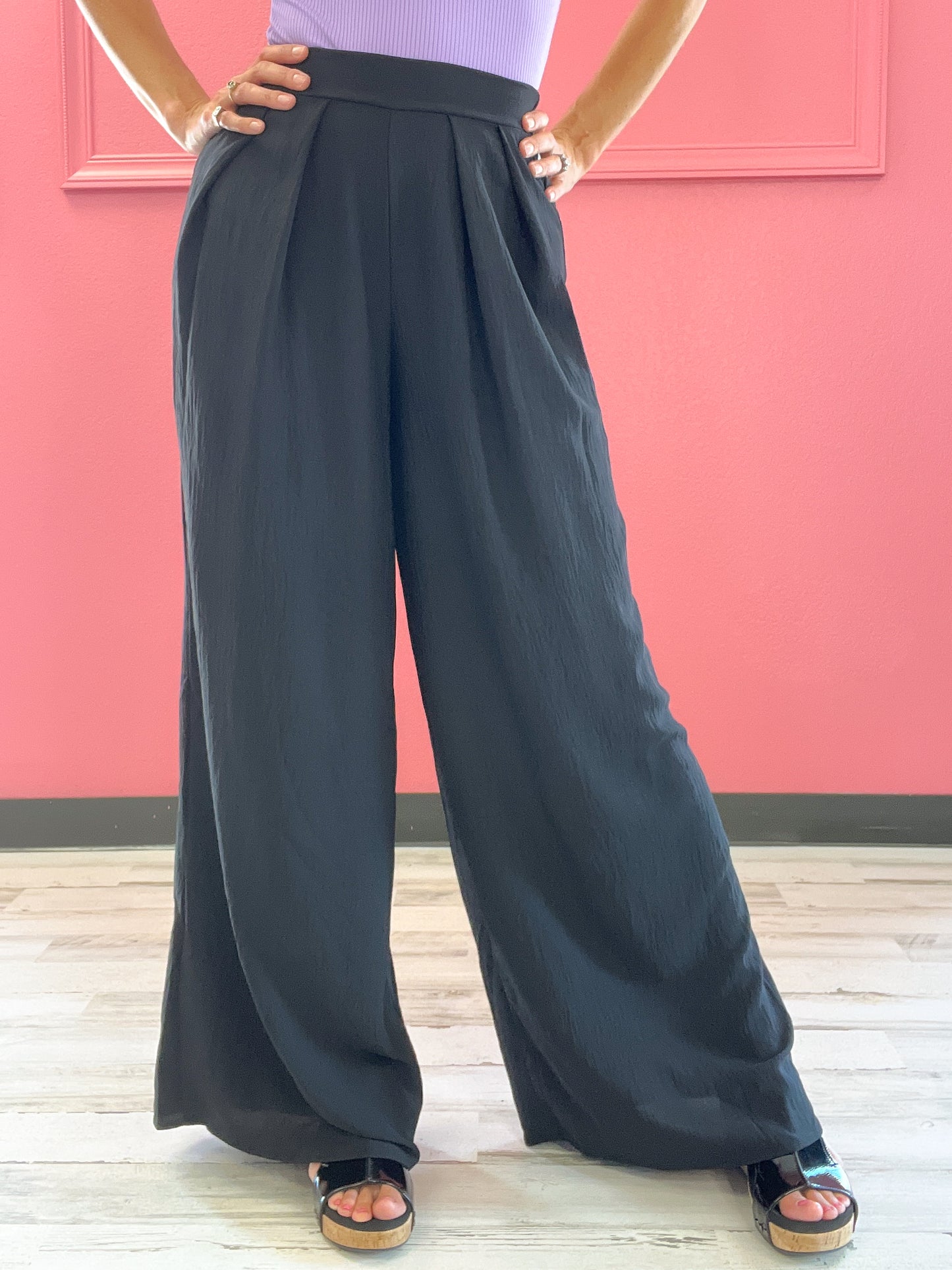 Solid Loose Fit Wide Leg Pants