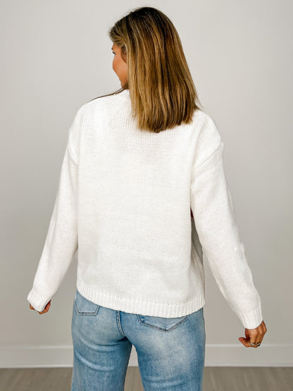 Multi Color Pom Pom Heart Valentine Sweater Top
