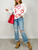 Multi Color Pom Pom Heart Valentine Sweater Top