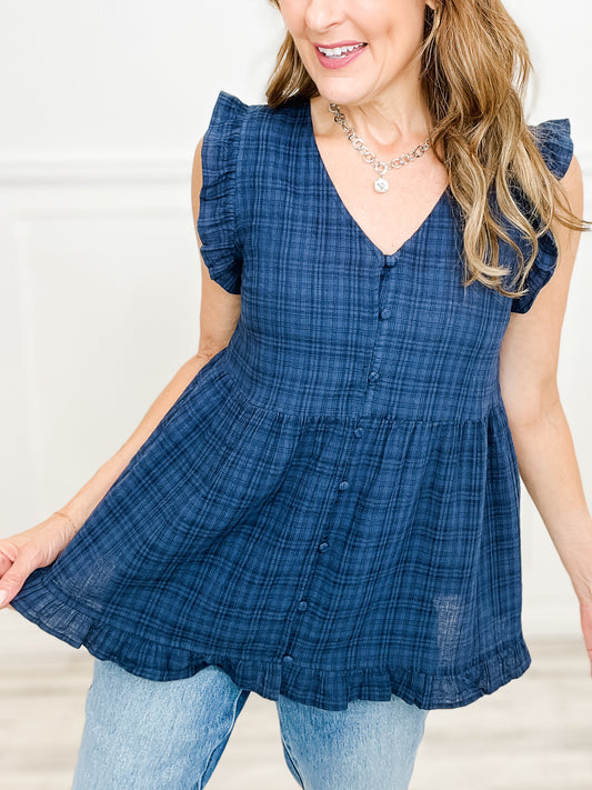 V-Neck Ruffle Sleeve Button Down Babydoll Blouse