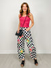 Floral And Checkerboard Printed Barrel Pants