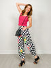 Floral And Checkerboard Printed Barrel Pants