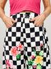 Floral And Checkerboard Printed Barrel Pants