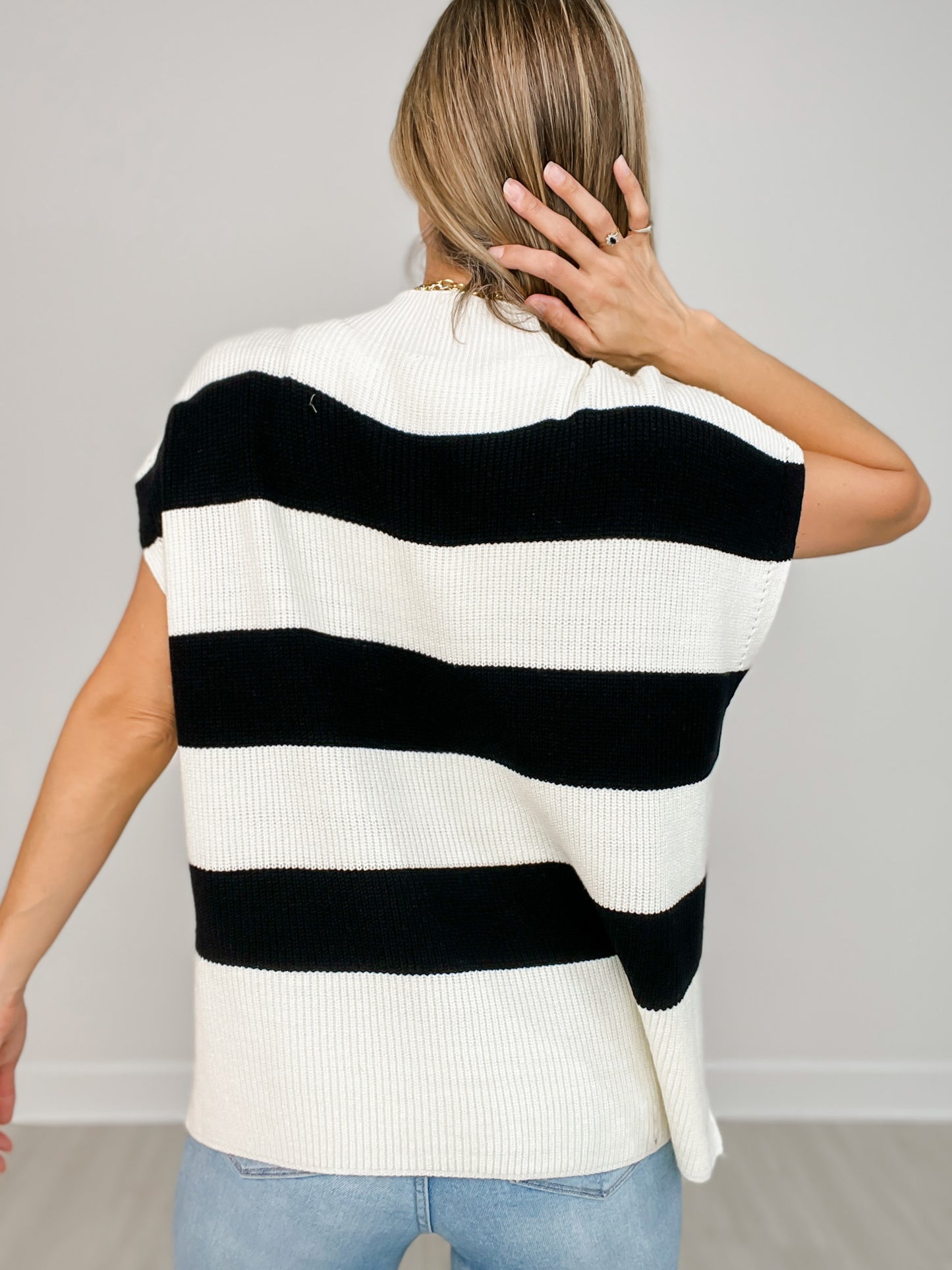 Slay Sleeve Striped U-Neck Knit Top