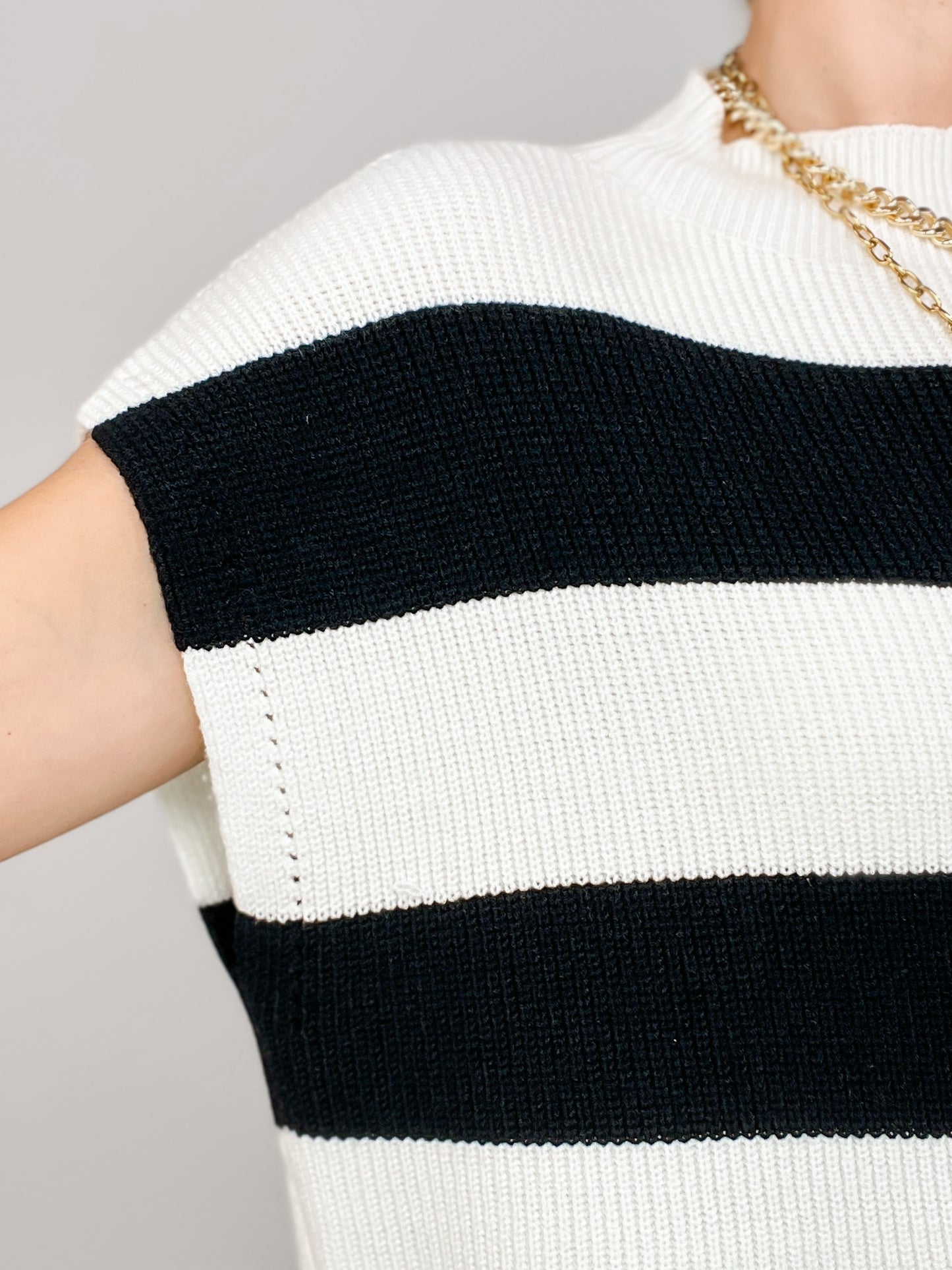 Slay Sleeve Striped U-Neck Knit Top
