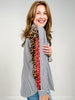 Striped Button Down Collared Top with Leopard Contrast