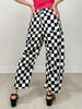 Floral And Checkerboard Printed Barrel Pants