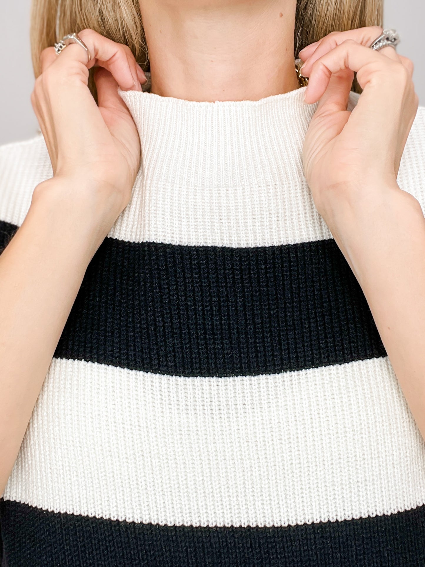 Slay Sleeve Striped U-Neck Knit Top