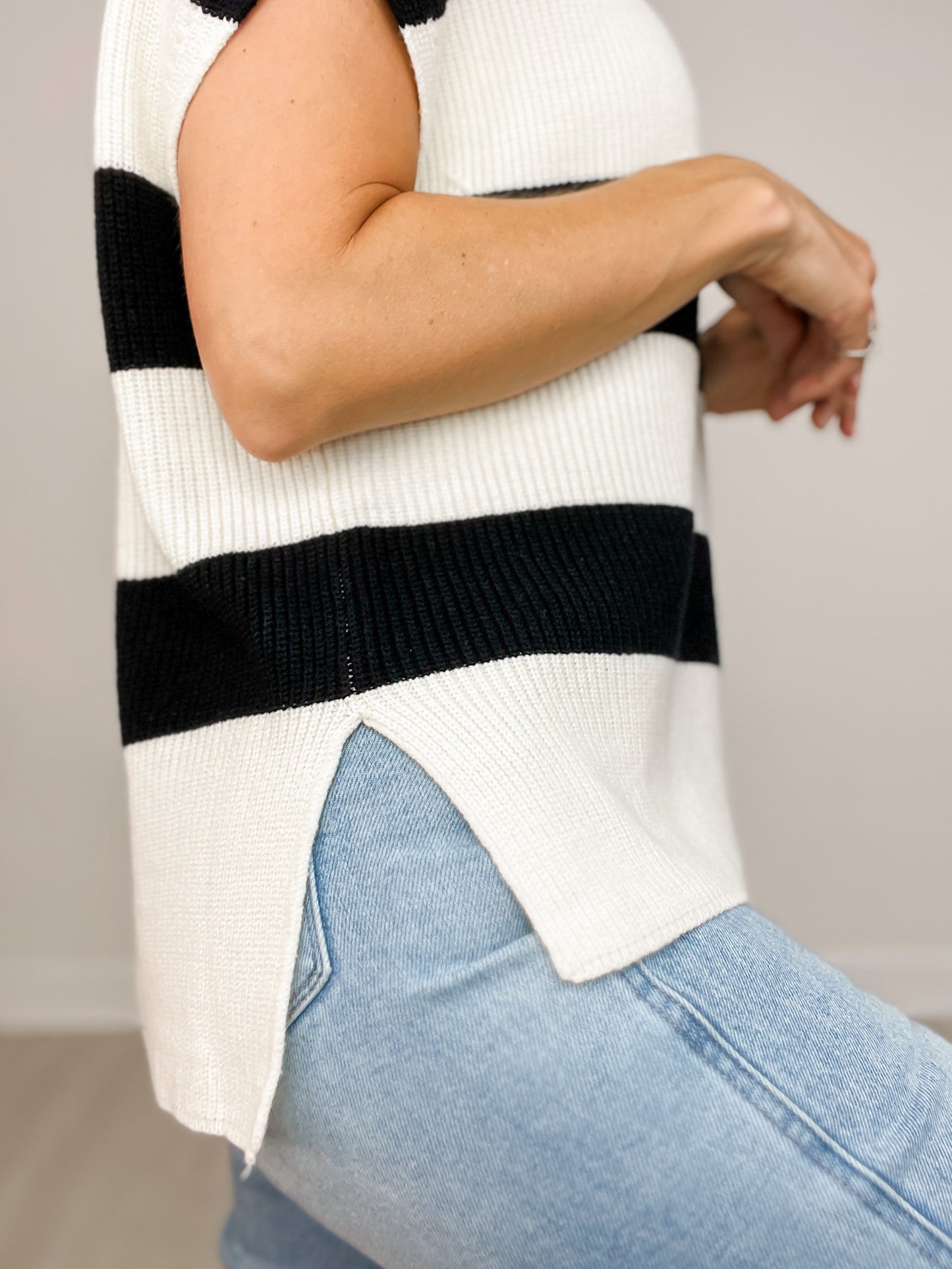 Slay Sleeve Striped U-Neck Knit Top