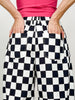 Floral And Checkerboard Printed Barrel Pants