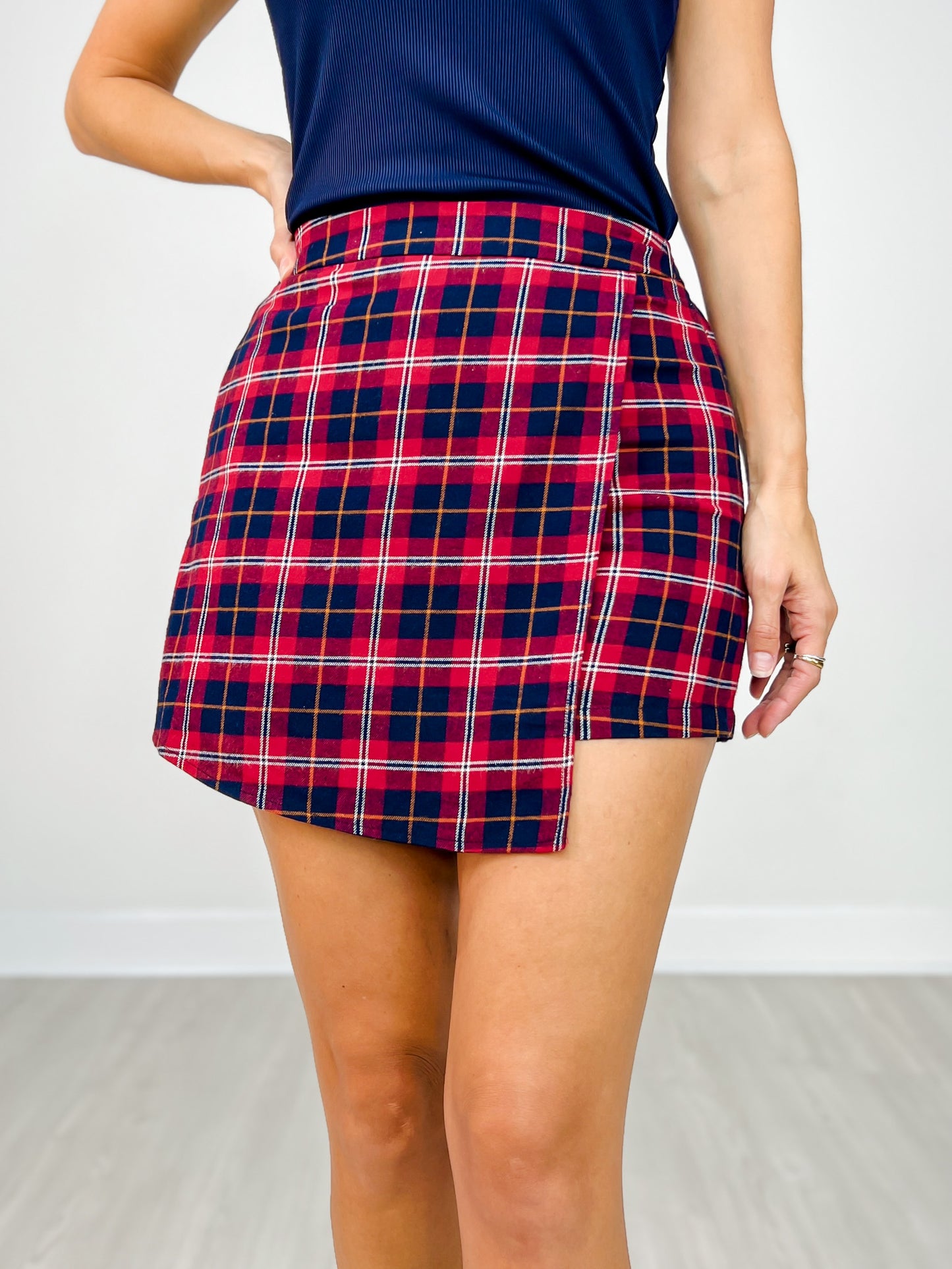 Plaid Asymmetrical Skort