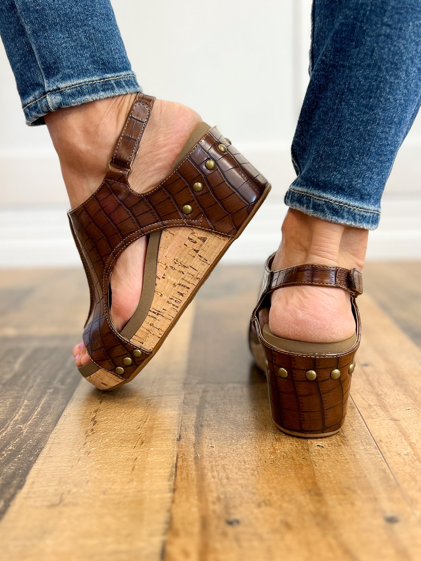 Corkys Carley Wedge Shoe in Brown Croco