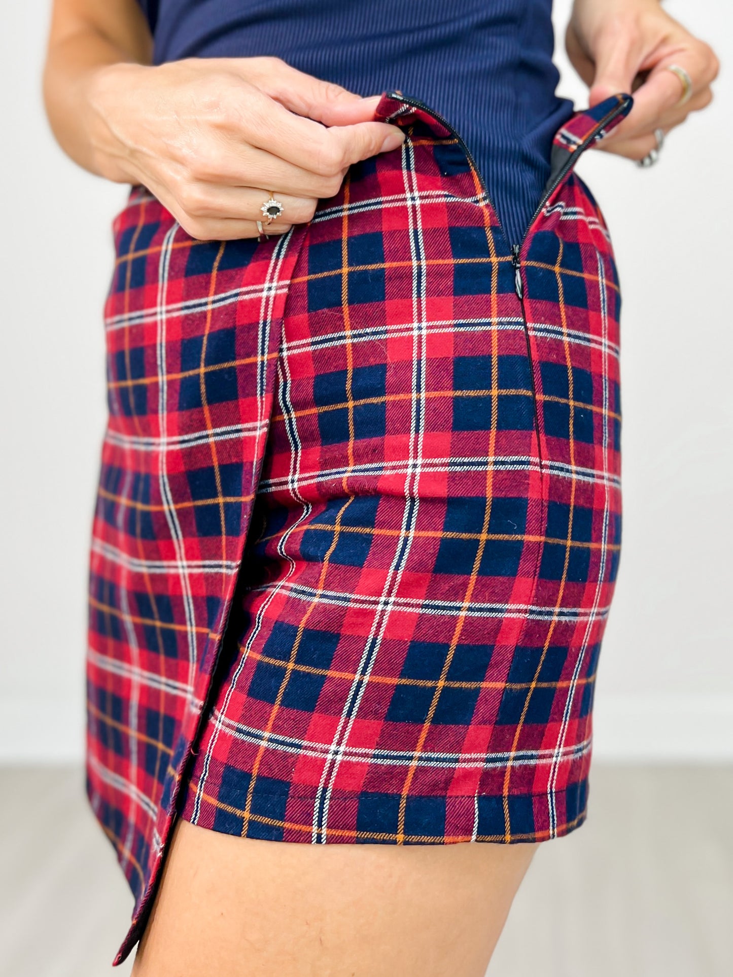Plaid Asymmetrical Skort