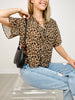 Short Sleeve Leopard Print Tie Front Top
