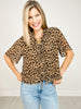 Short Sleeve Leopard Print Tie Front Top