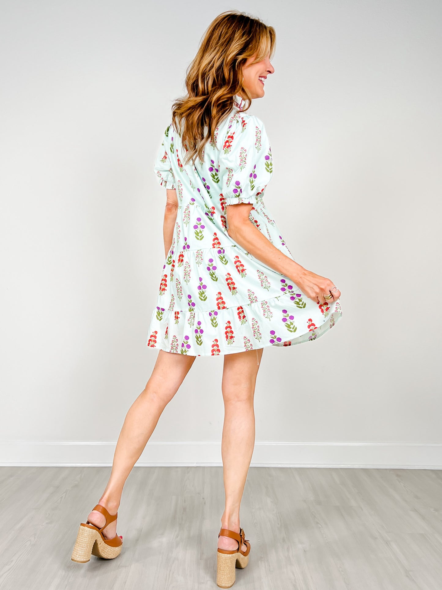 Embroidery Neckline Detail Floral Dress