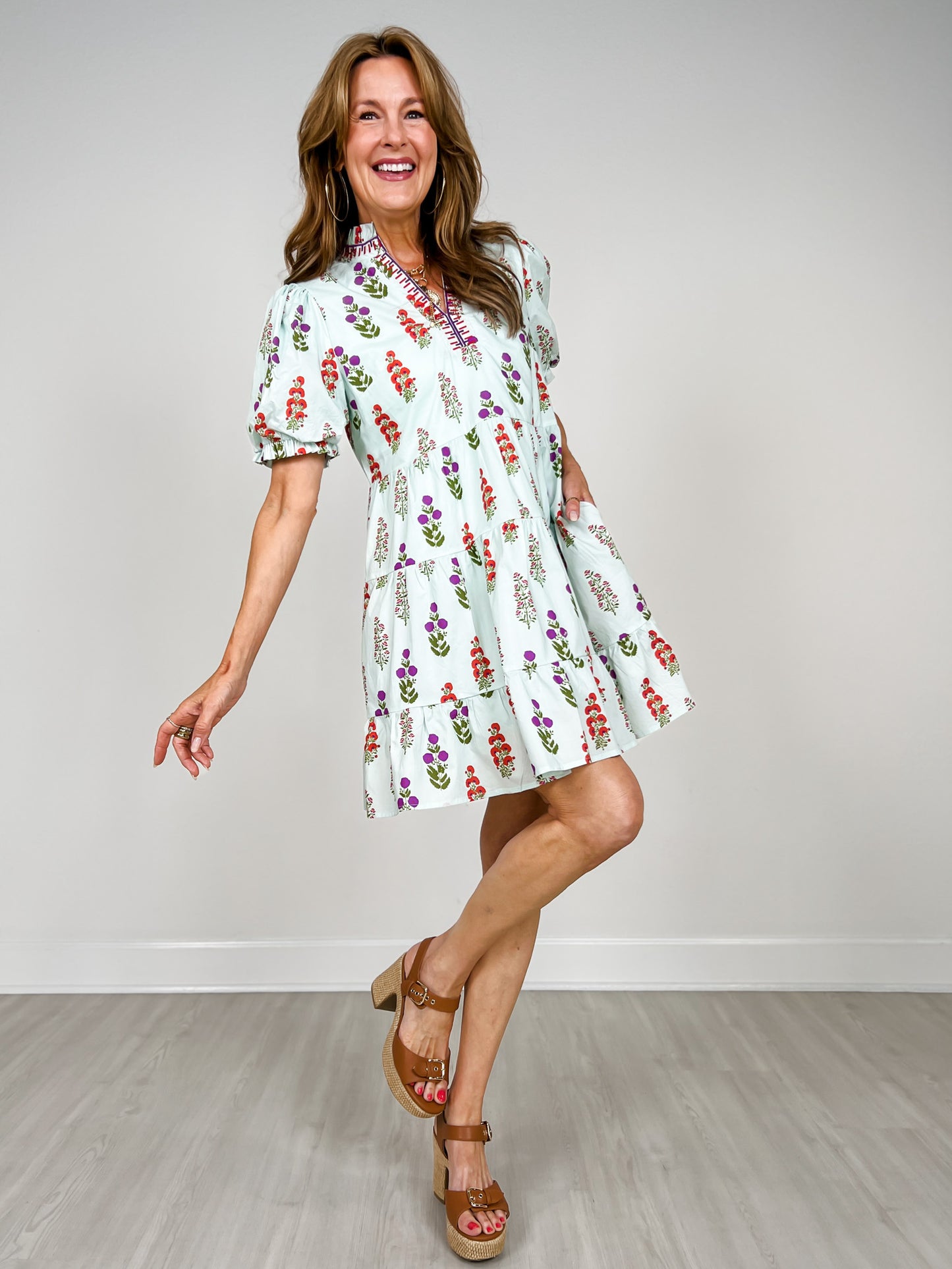 Embroidery Neckline Detail Floral Dress