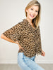 Short Sleeve Leopard Print Tie Front Top