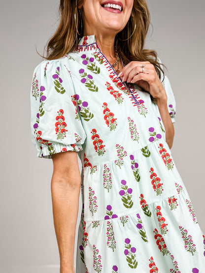 Embroidery Neckline Detail Floral Dress