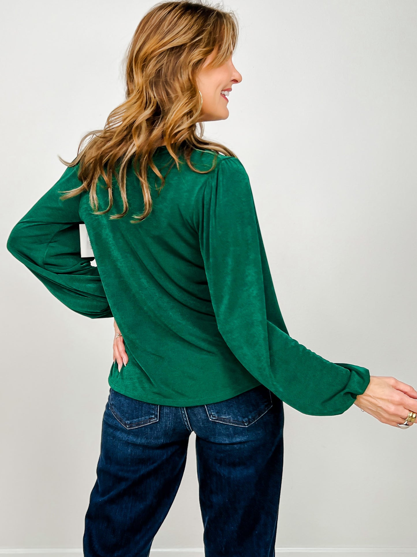 Soft V-Neckline Top with Balloon Sleeves
