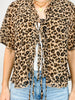 Short Sleeve Leopard Print Tie Front Top
