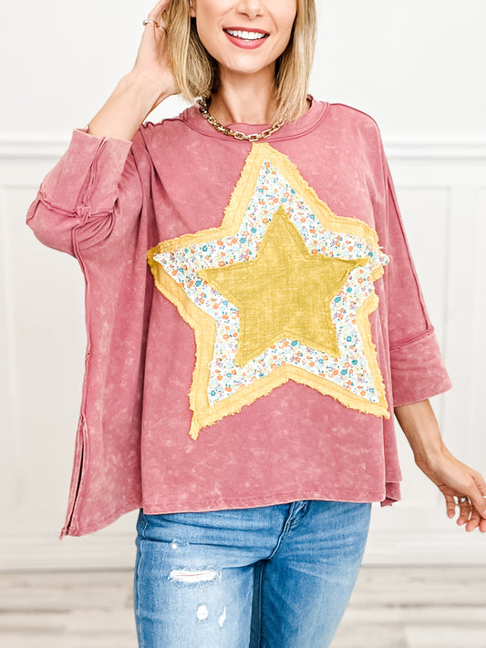 WASHED COTTON SLUB STAR PATCH FRONT TOP