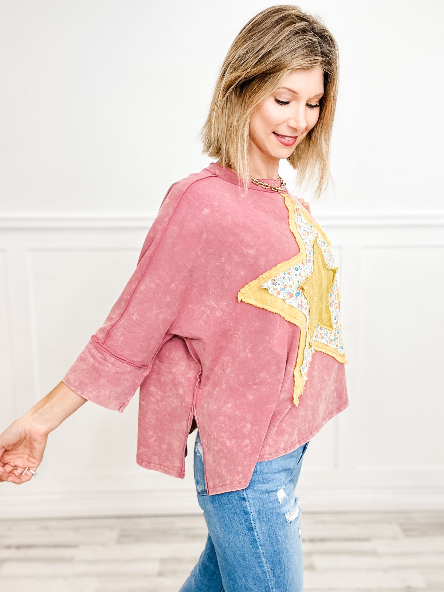 WASHED COTTON SLUB STAR PATCH FRONT TOP