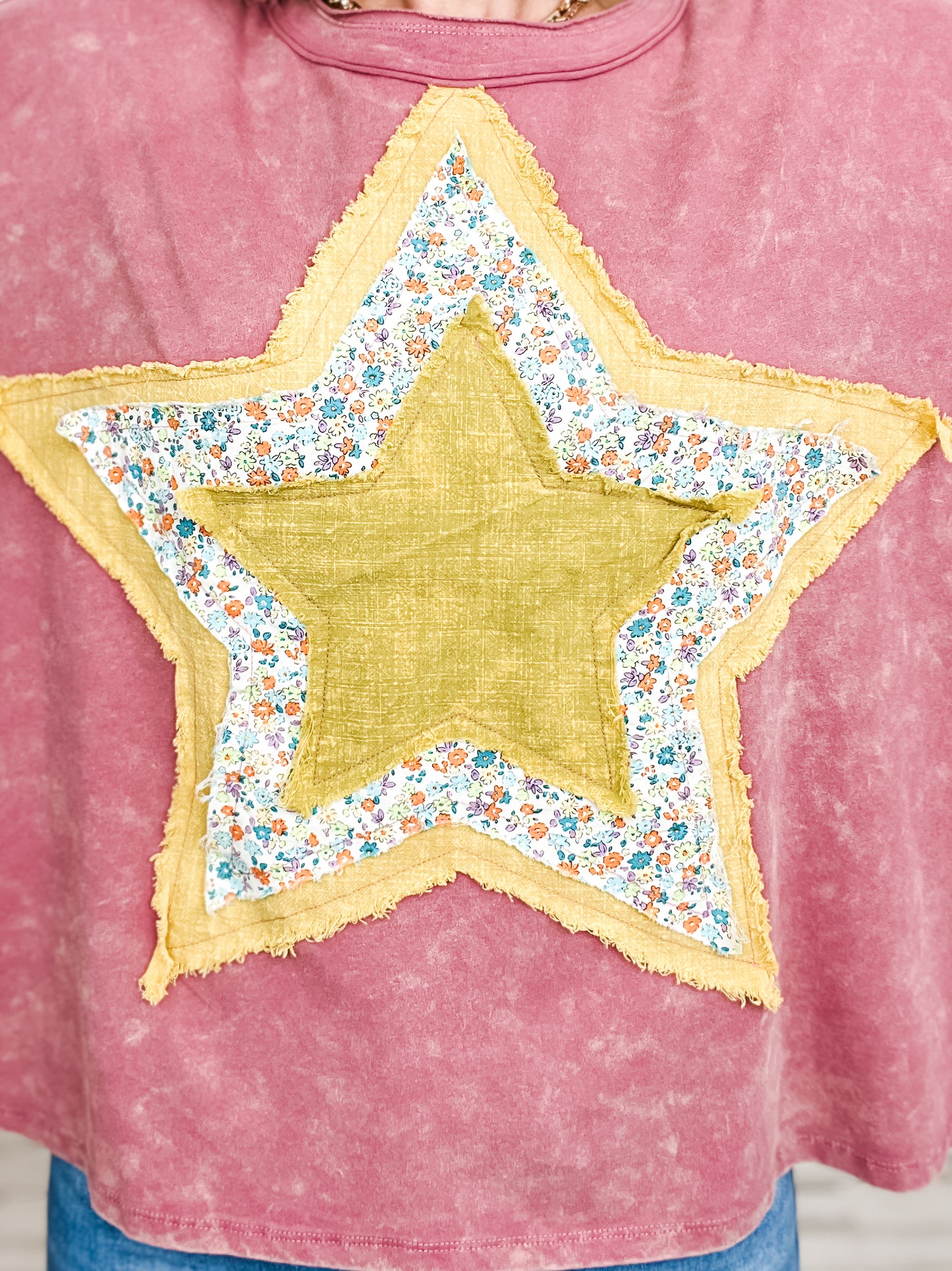 WASHED COTTON SLUB STAR PATCH FRONT TOP