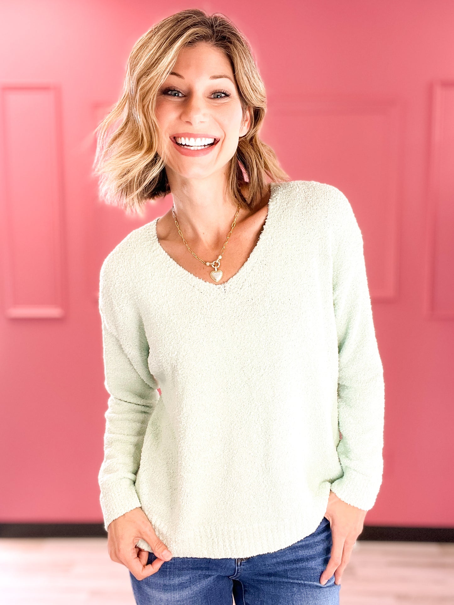 Like The Cloud Fluffy Fleece V-Neck Sweater Top