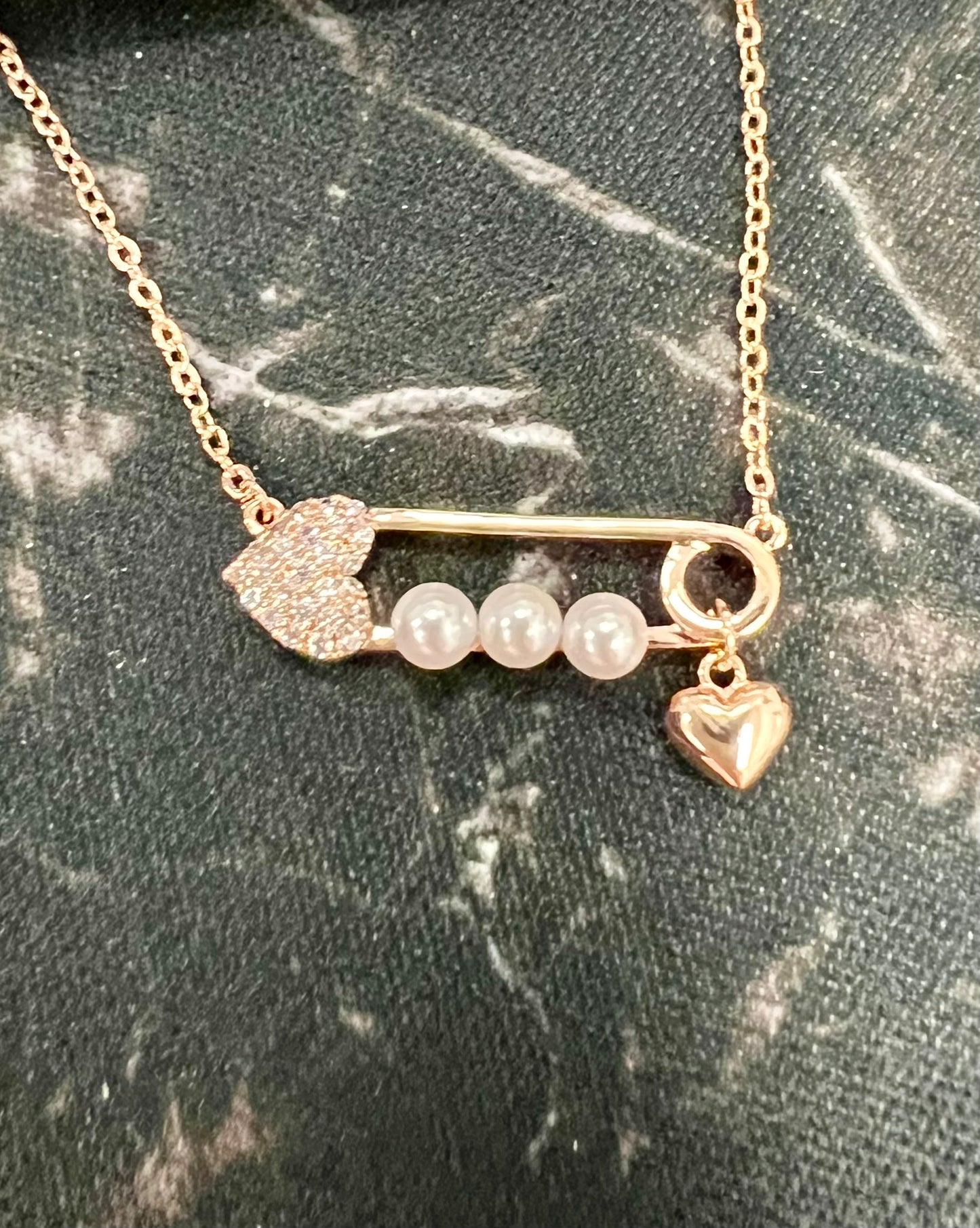 Heart Safety Pin Necklace