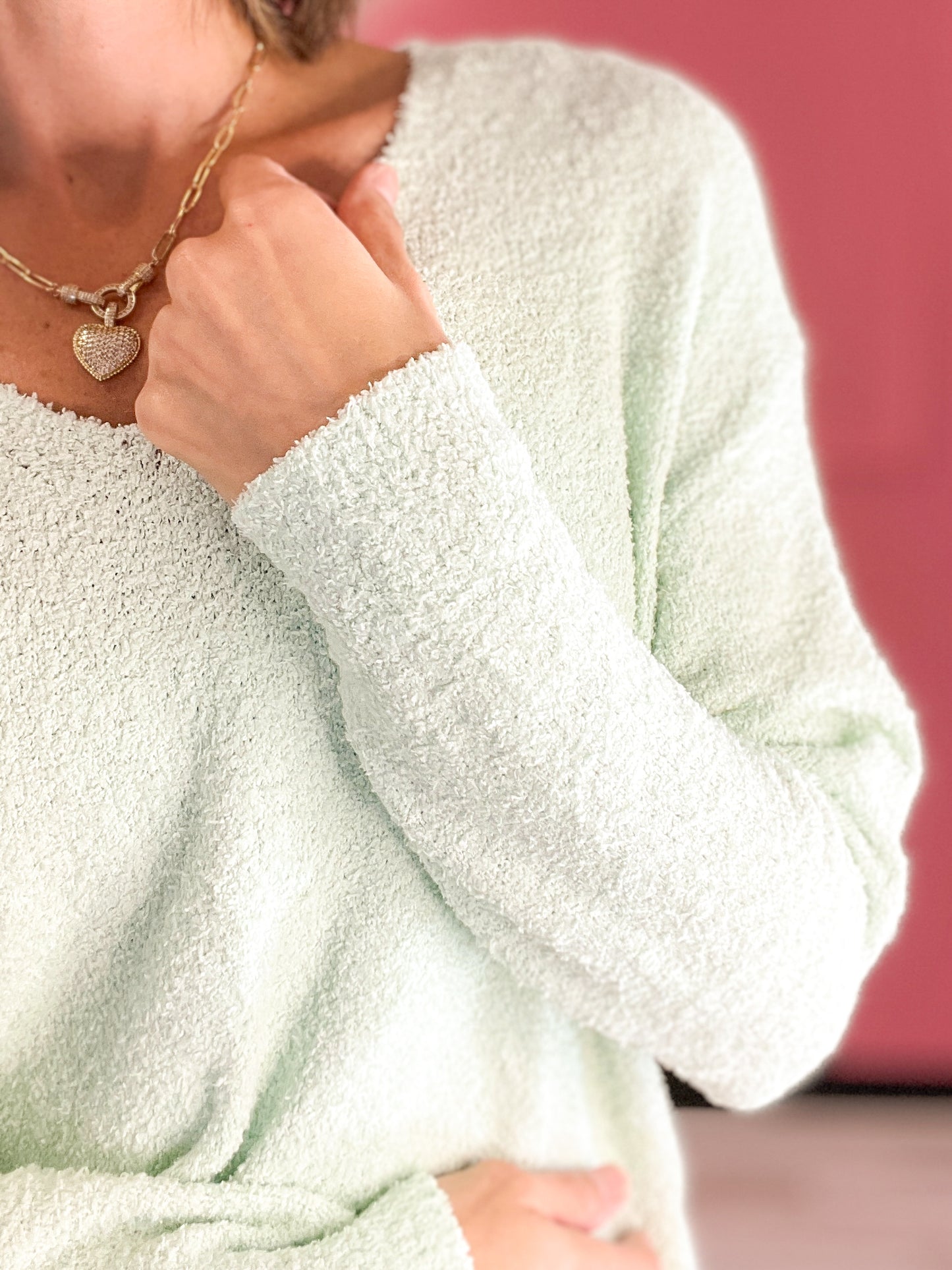 Like The Cloud Fluffy Fleece V-Neck Sweater Top