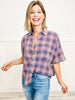 MINERAL WASHED BUTTON DOWN PLAID TOP