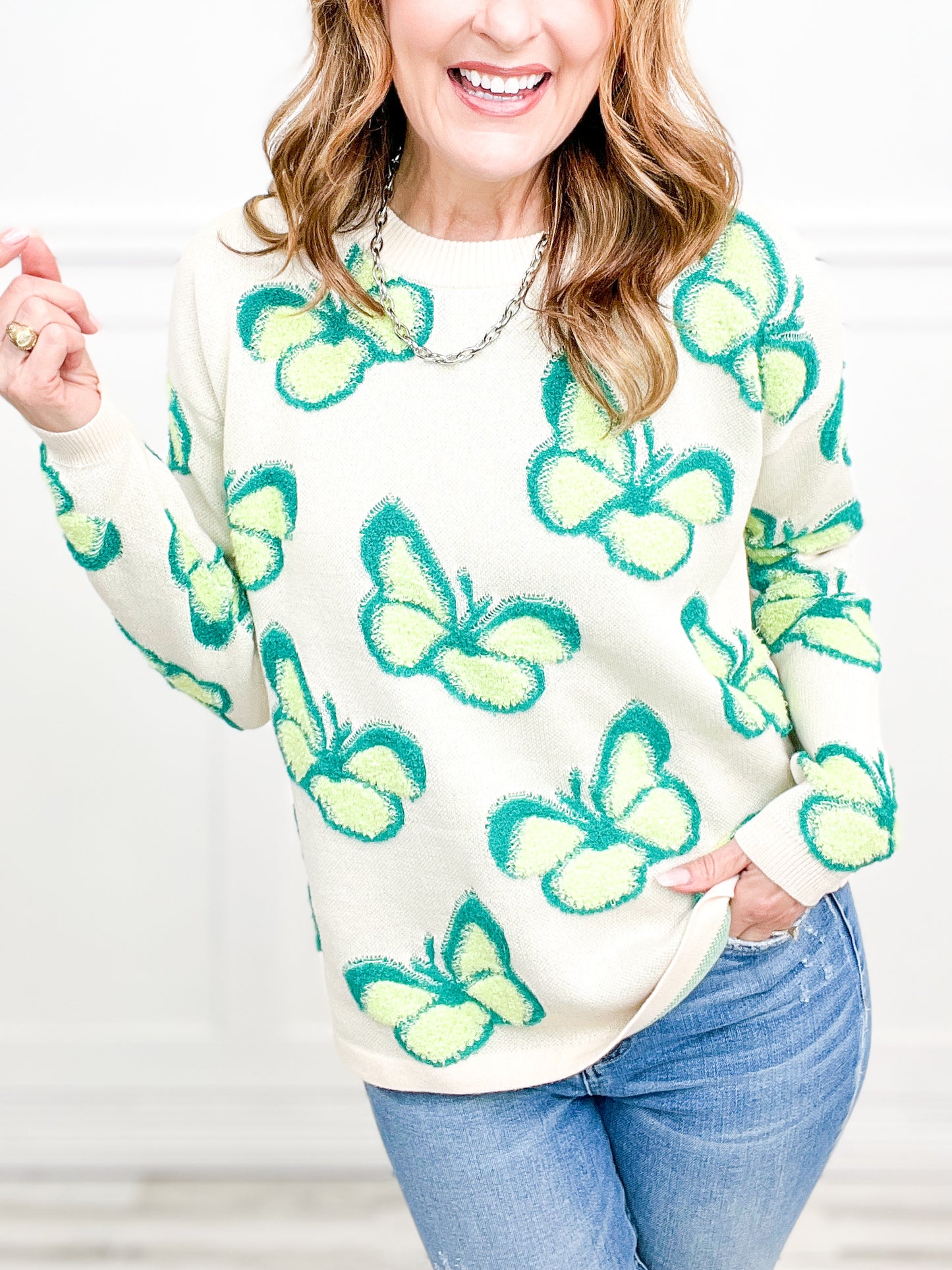 Butterfly Jacquard Pullover Sweater