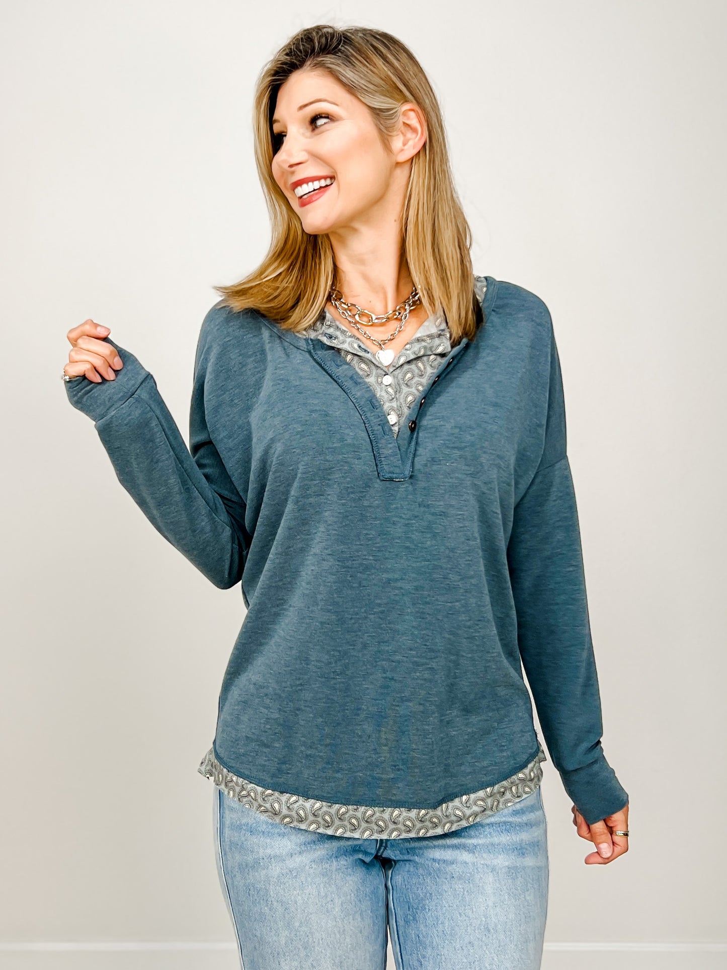 Paisley Layered Trim Pullover Top