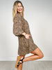 3/4 Puff Sleeves Leopard Print Babydoll Dress