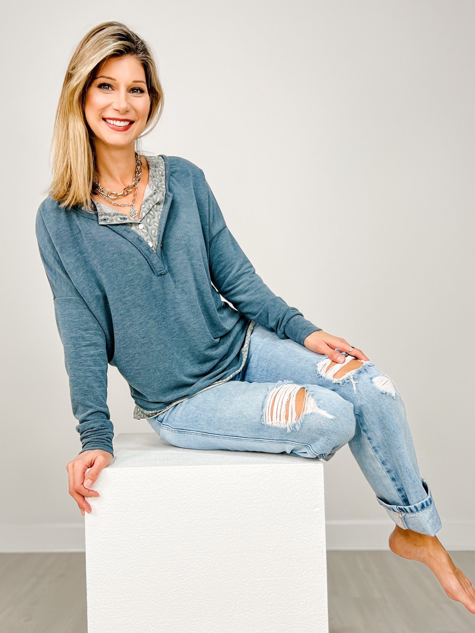 Paisley Layered Trim Pullover Top