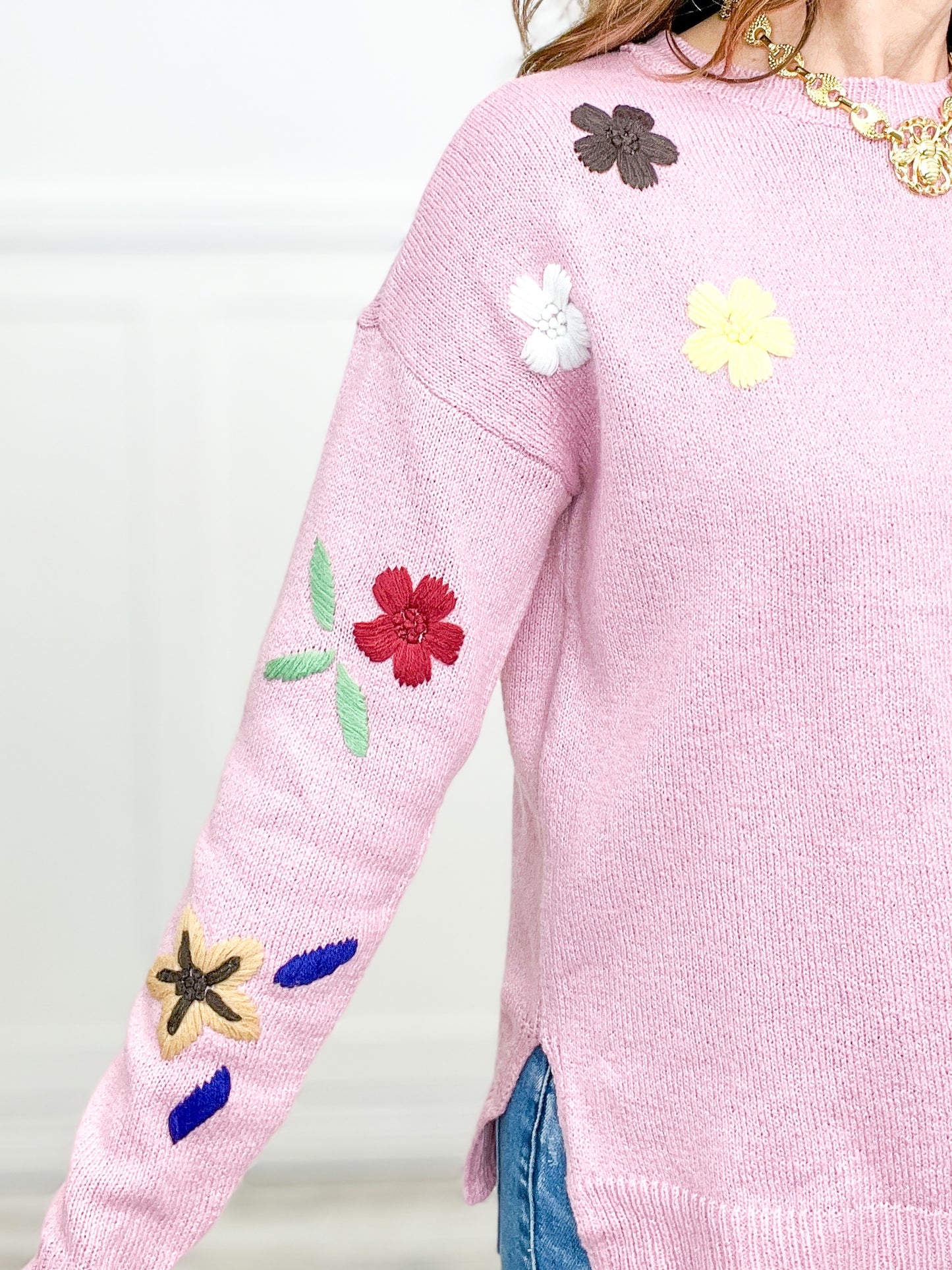 Floral Embroidered Pullover Sweater