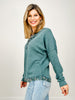 Solid Knit Henley Top With Floral Trim