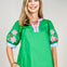 Embroidered Puff Sleeves Solid Woven Top