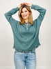 Solid Knit Henley Top With Floral Trim