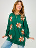 Long Sleeve Embroidered Sequin Poinsettia Tunic Top