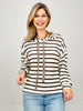 Striped Knit Leopard Contrast Drawstring Hoodie Top