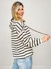 Striped Knit Leopard Contrast Drawstring Hoodie Top
