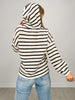 Striped Knit Leopard Contrast Drawstring Hoodie Top