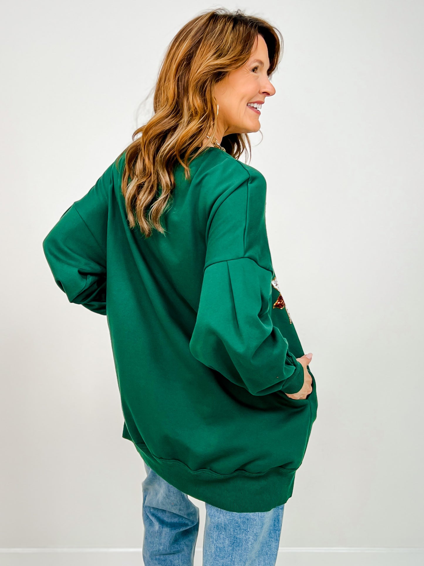 Long Sleeve Embroidered Sequin Poinsettia Tunic Top