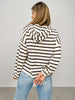 Striped Knit Leopard Contrast Drawstring Hoodie Top