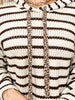 Striped Knit Leopard Contrast Drawstring Hoodie Top